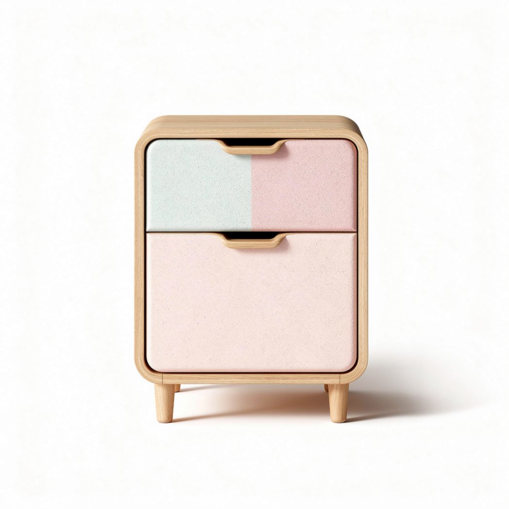 Wooden nightstand with two drawers in pastel colors 40 x 30 x 50cm
