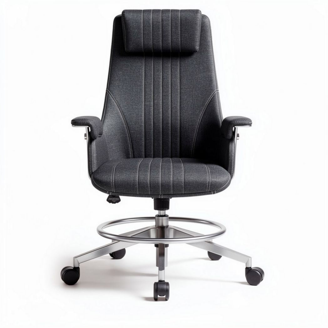 Adjustable gray office chair with ergonomic design and chrome base