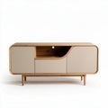 Wooden storage cabinet with sliding doors and decorative grooves 120 x 40 x 60cm
