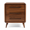 Walnut bedside table with three drawers and modern black handles 45 x 40 x 60cm
