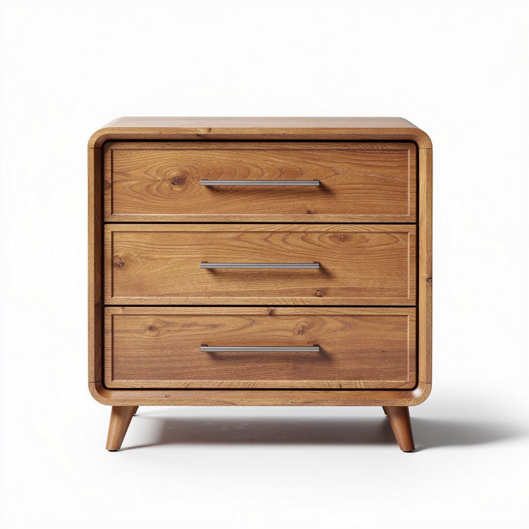 Wooden nightstand with three drawers and metal handles 24 x 18 x 16 inches