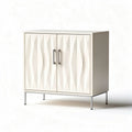 Textured white wood cabinet with metal legs for living room storage 80 x 40 x 75cm