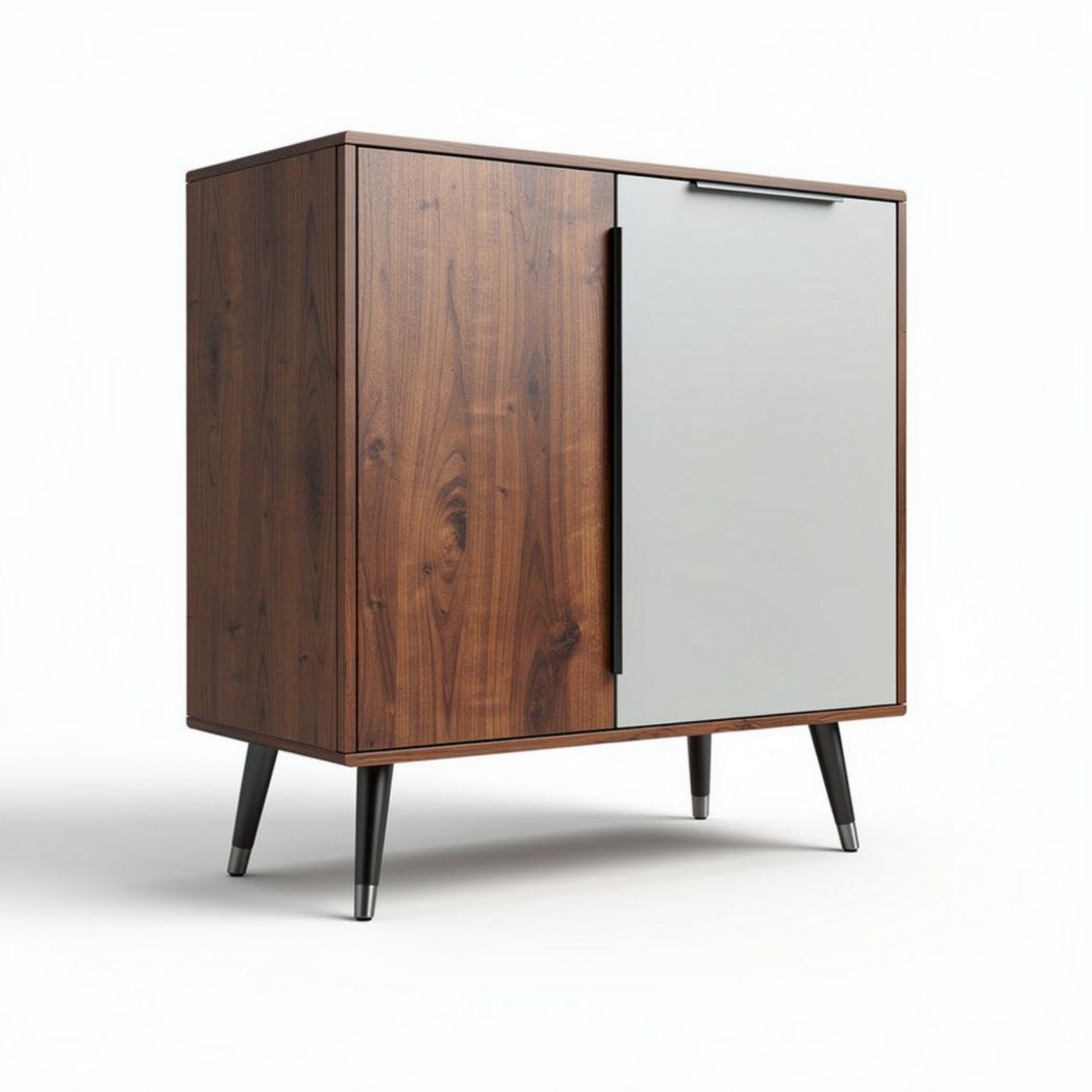 Wooden sideboard with a glass door and black metal legs 80 x 40 x 90cm
