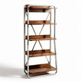 Wooden bookshelf with metal frame for living room or office use 180 x 80 x 35cm