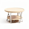 Round wooden coffee table with metal frame and lower shelf 60 x 60 x 40cm