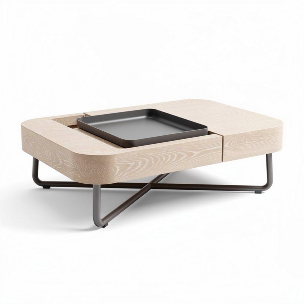 Wooden coffee table with removable tray and metal legs 120 x 80 x 35cm