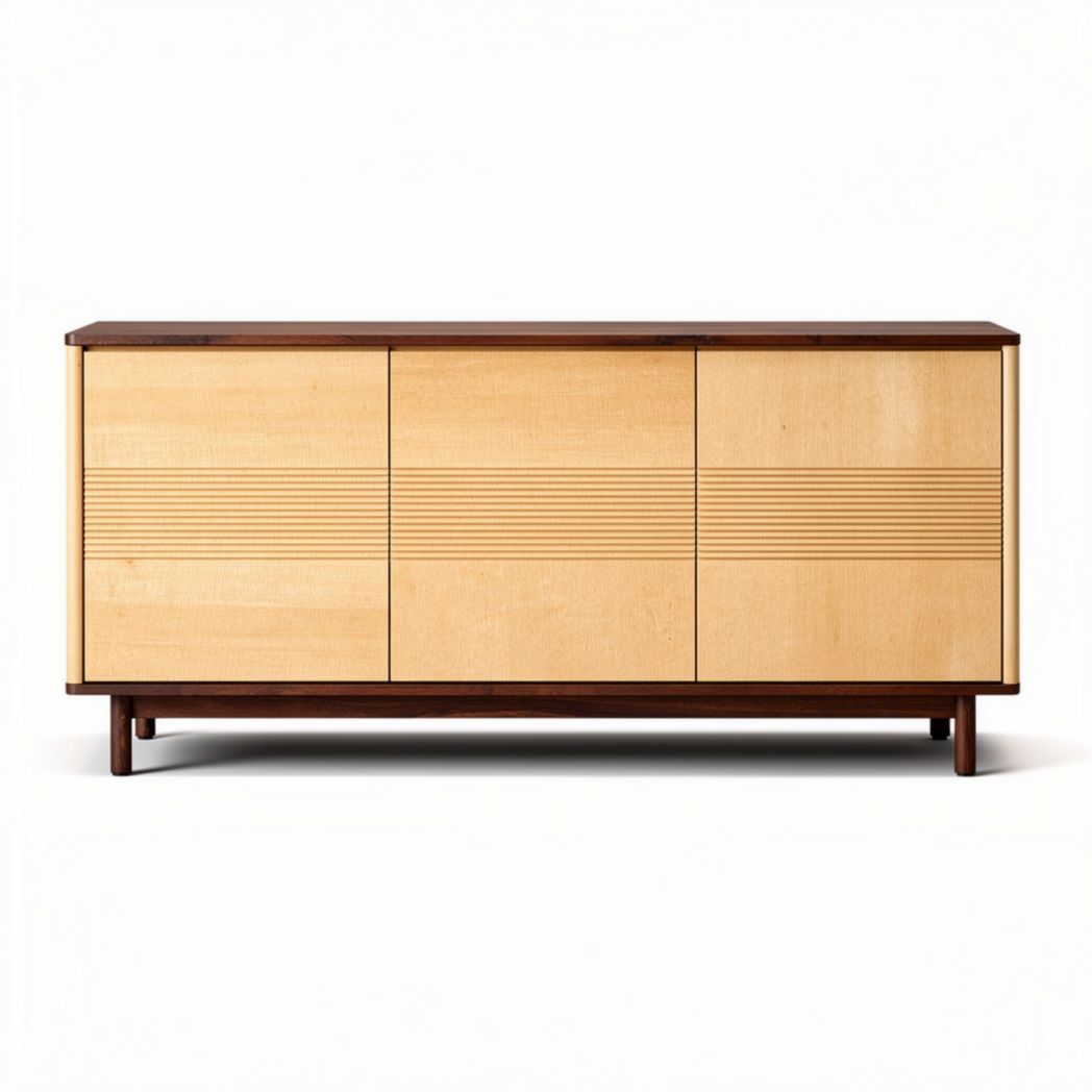Modern wooden sideboard with four doors in natural finish 150 x 45 x 75cm